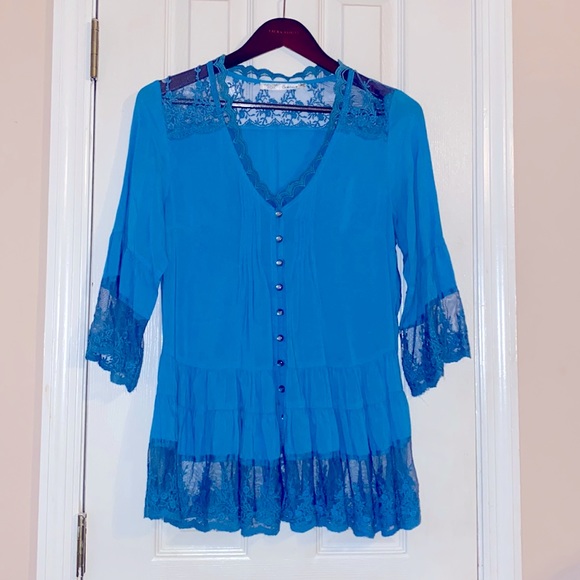 SMALL Solitaire Blue Vintage Blouse - Picture 1 of 3
